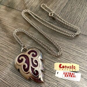 TRIFARI TM CASUALS SILVER-TONE CHAIN NECKLACE AMETHYST ENAMEL LEAF PENDANT